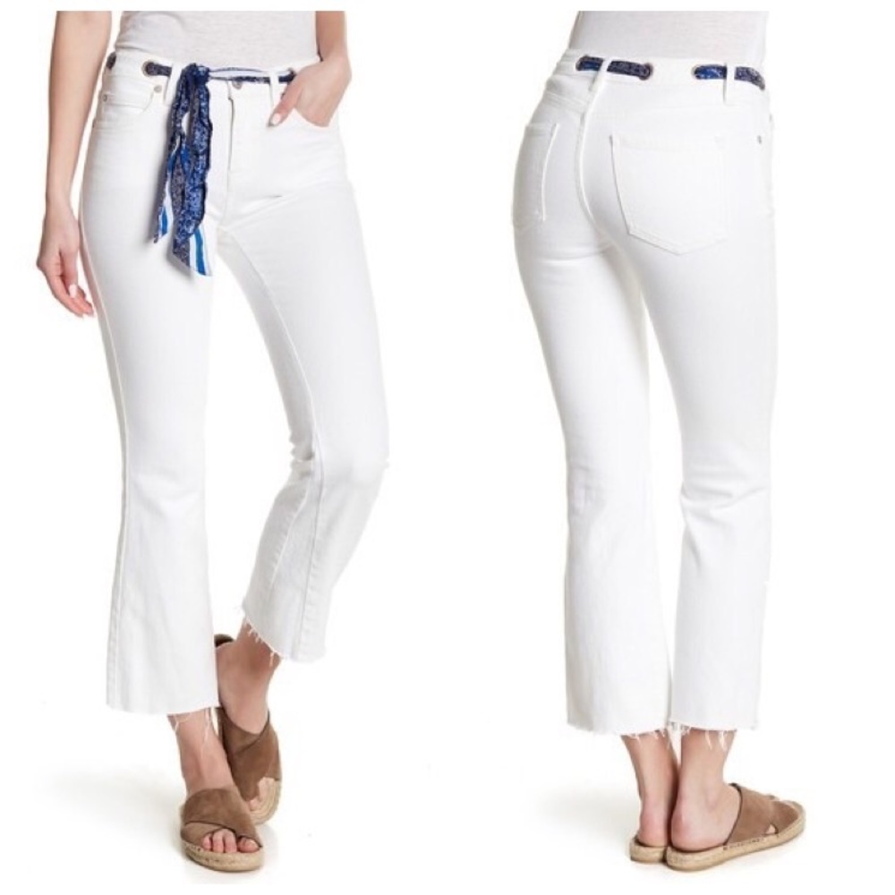 FREE PEOPLE BELT OUR CROP BOOTCUT WHITE JEANS